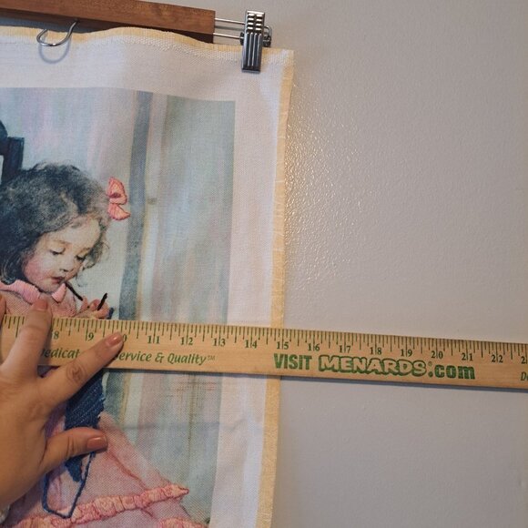 Vintage Tapestry Embroidered Girl Knitting mAde in Usa 19IN x 15IN - Picture 8 of 10